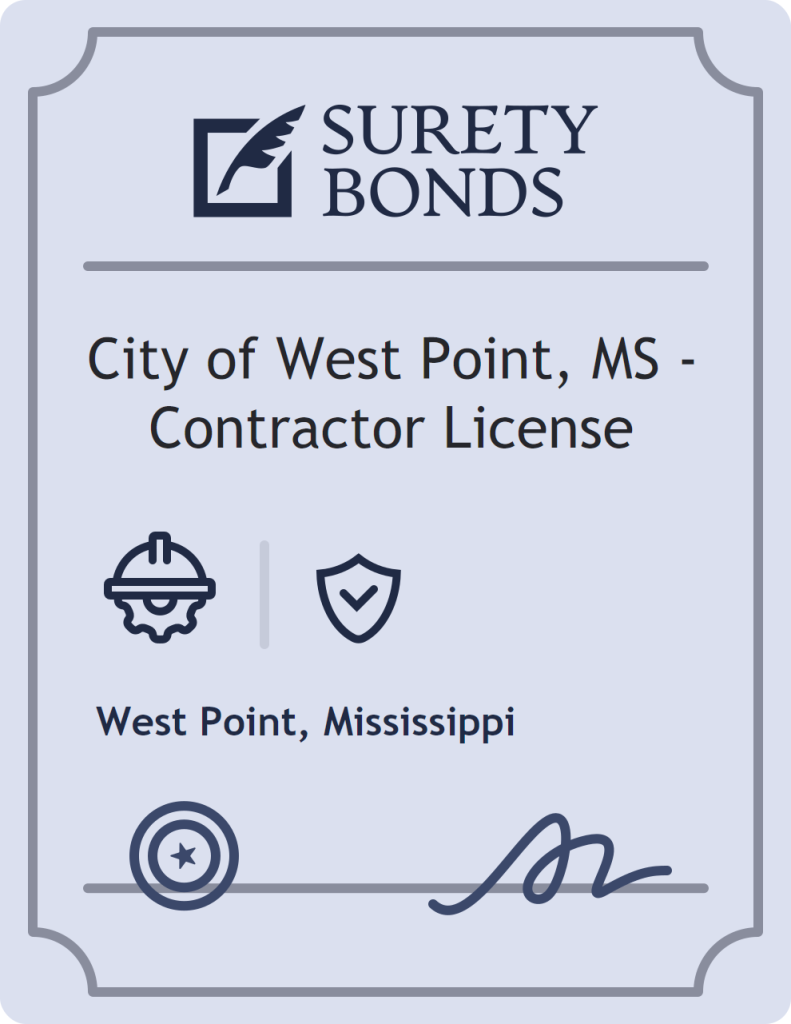 Surety bond badge for City of West Point, MS - Contractor License