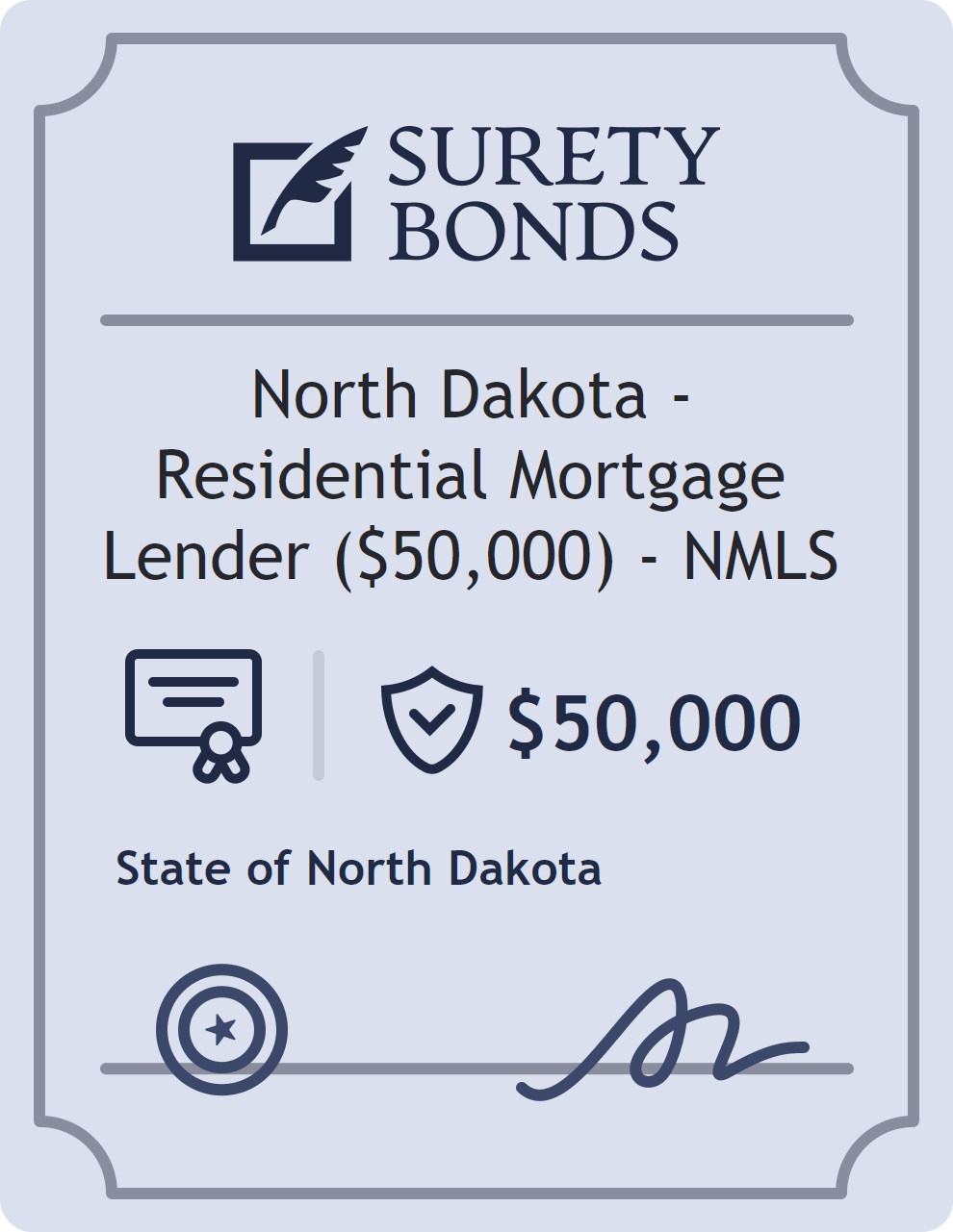 Surety bond badge for North Dakota - Residential Mortgage Lender ($50,000) - NMLS
