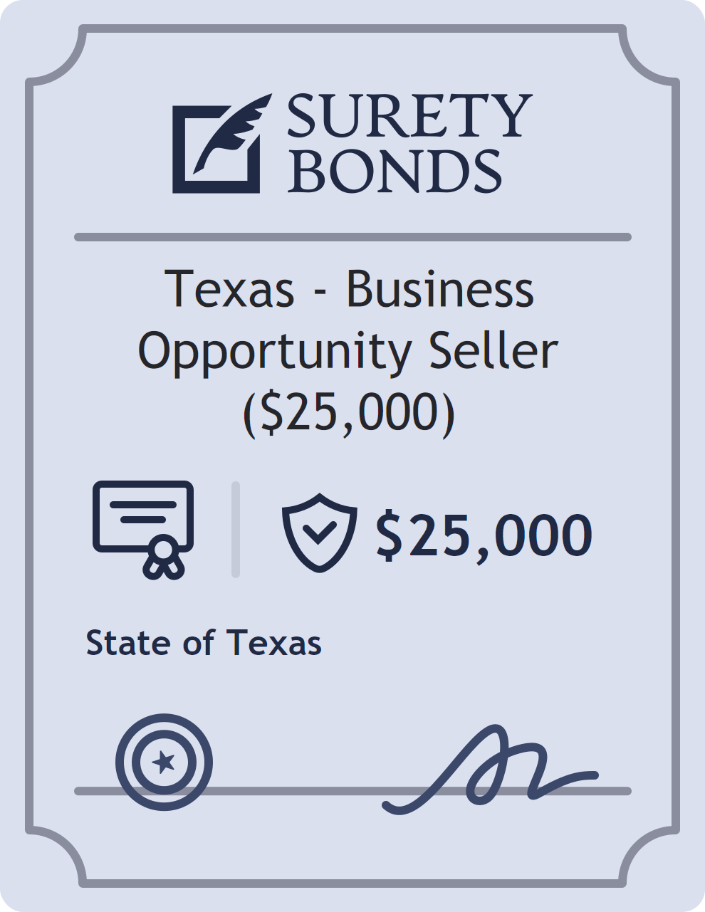 Surety bond badge for Texas - Business Opportunity Seller ($25,000)
