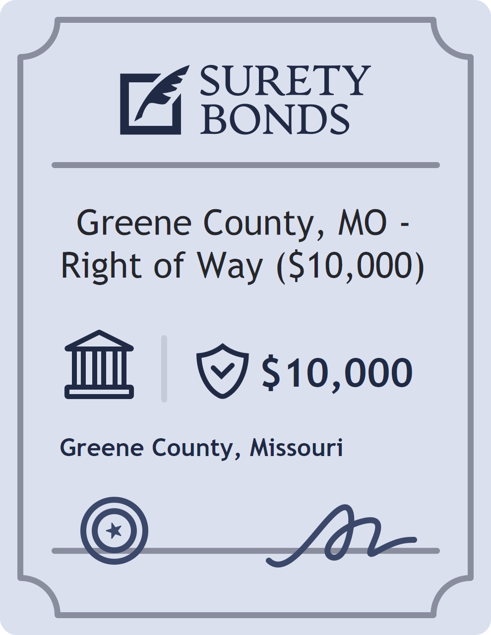 Surety bond badge for Greene County, MO - Right of Way ($10,000)