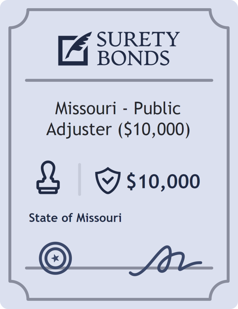 Surety bond badge for Missouri - Public Adjuster ($10,000)
