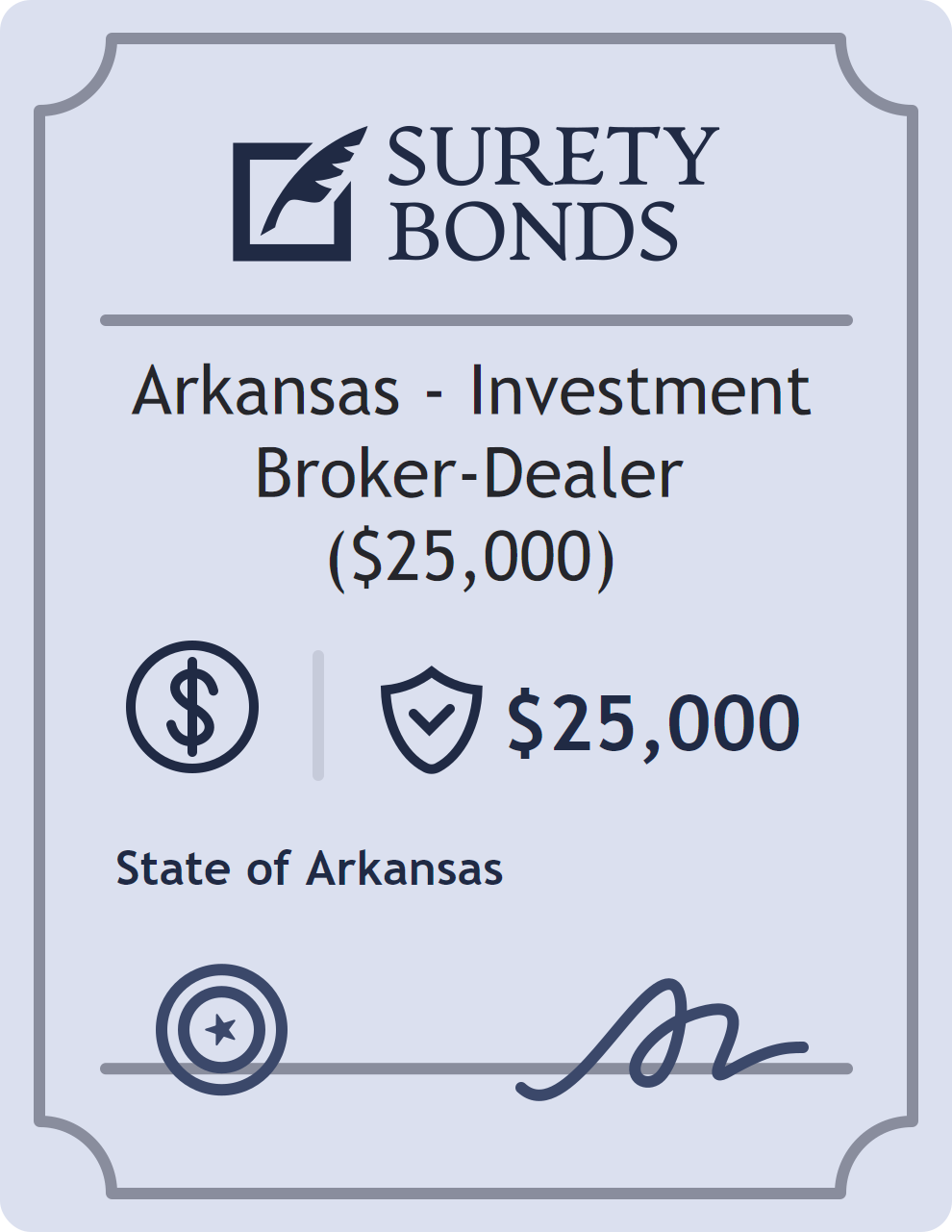 Surety bond badge for Arkansas - Investment Broker-Dealer ($25,000)