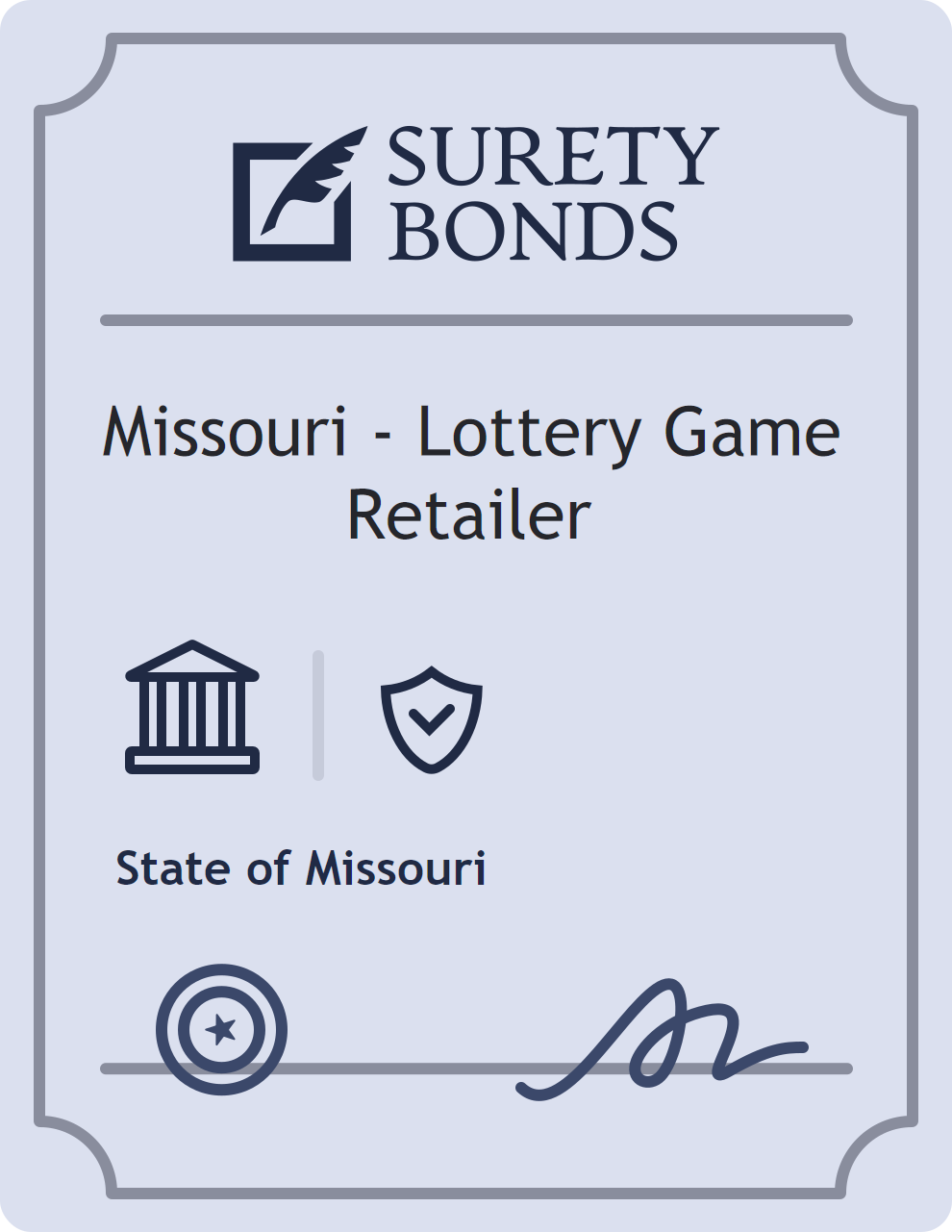 Surety bond badge for Missouri - Lottery Game Retailer