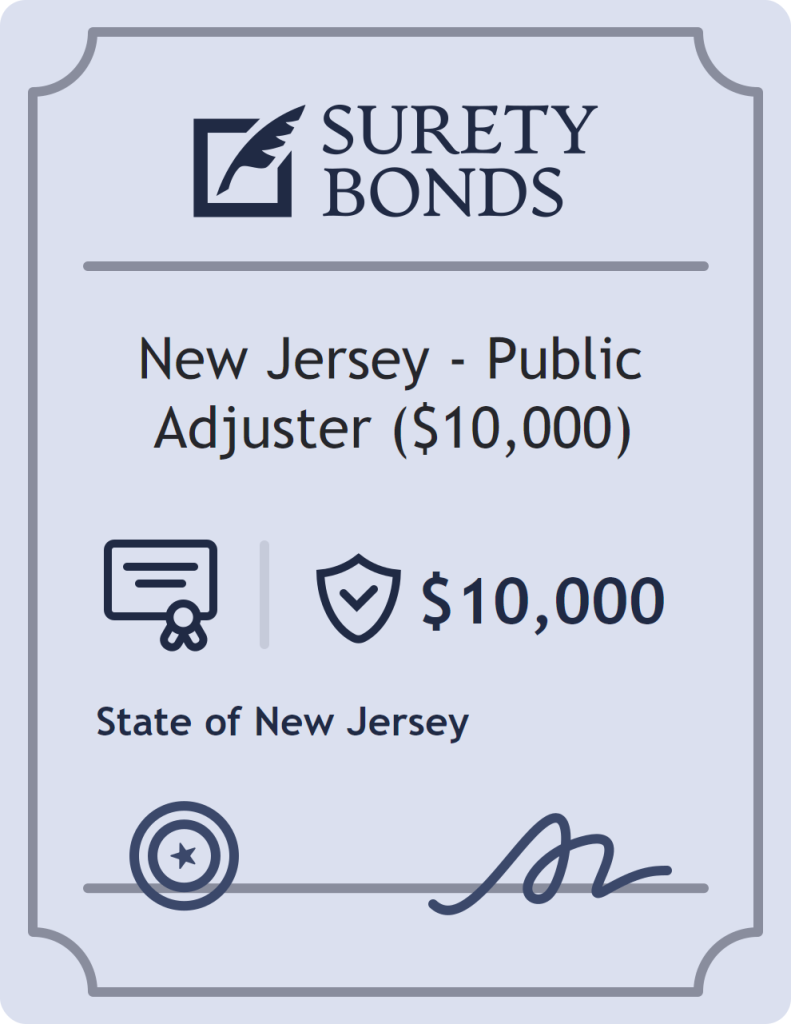 Surety bond badge for New Jersey - Public Adjuster ($10,000)