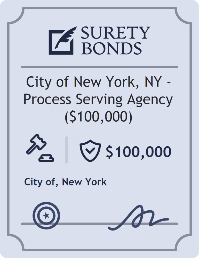 Surety bond badge for City of New York, NY - Process Serving Agency ($100,000)