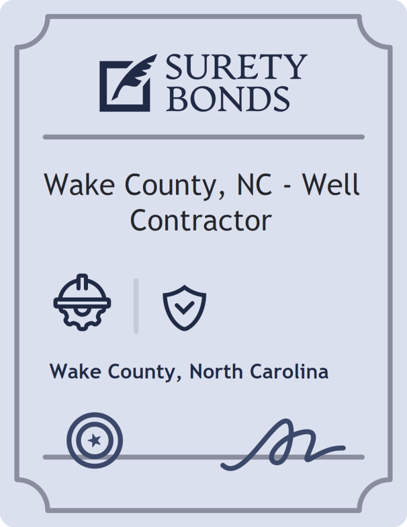 Surety bond badge for Wake County, NC - Well Contractor