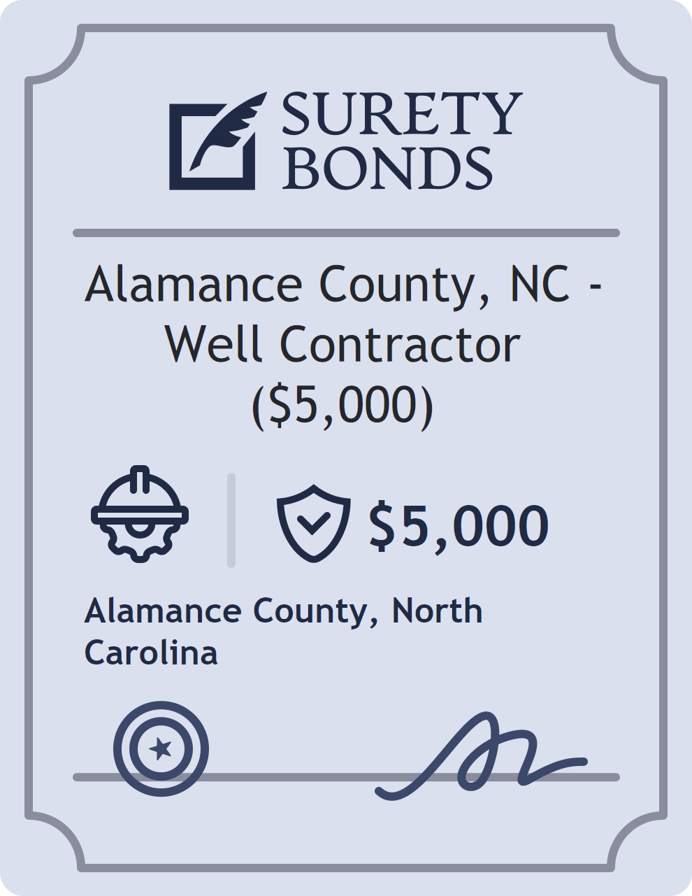Surety bond badge for Alamance County, NC - Well Contractor ($5,000)