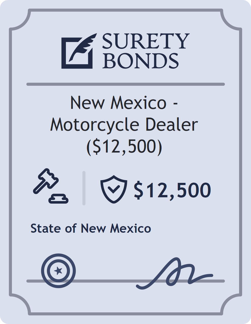 Surety bond badge for New Mexico - Motorcycle Dealer ($12,500)