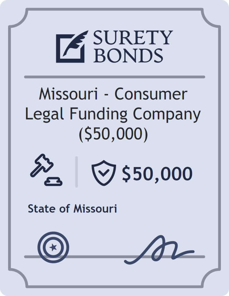Surety bond badge for Missouri - Consumer Legal Funding Company ($50,000)