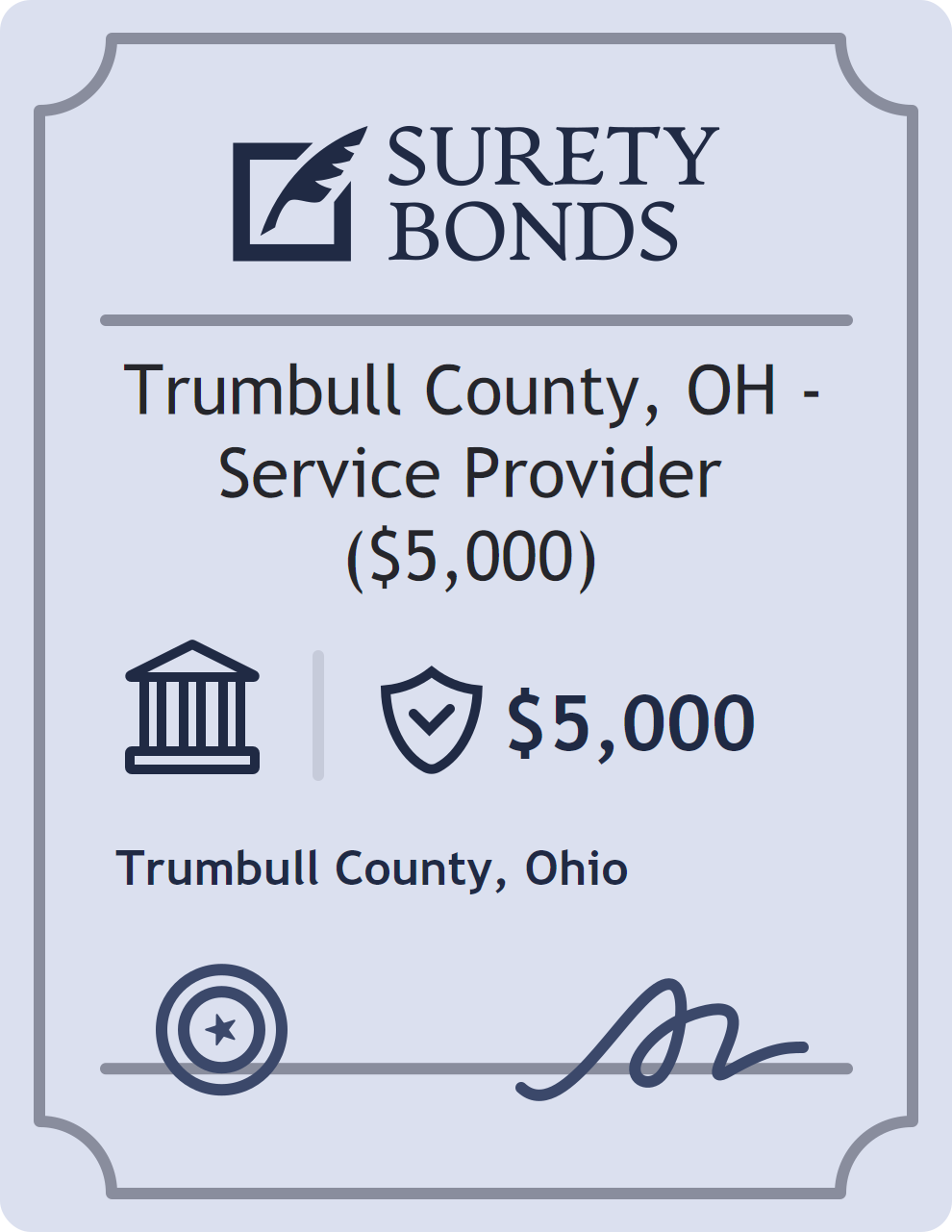 Surety bond badge for Trumbull County, OH - Service Provider ($5,000)