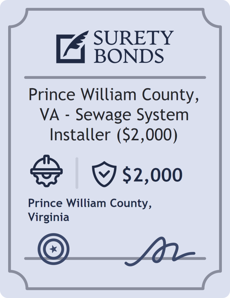 Surety bond badge for Prince William County, VA - Sewage System Installer ($2,000)