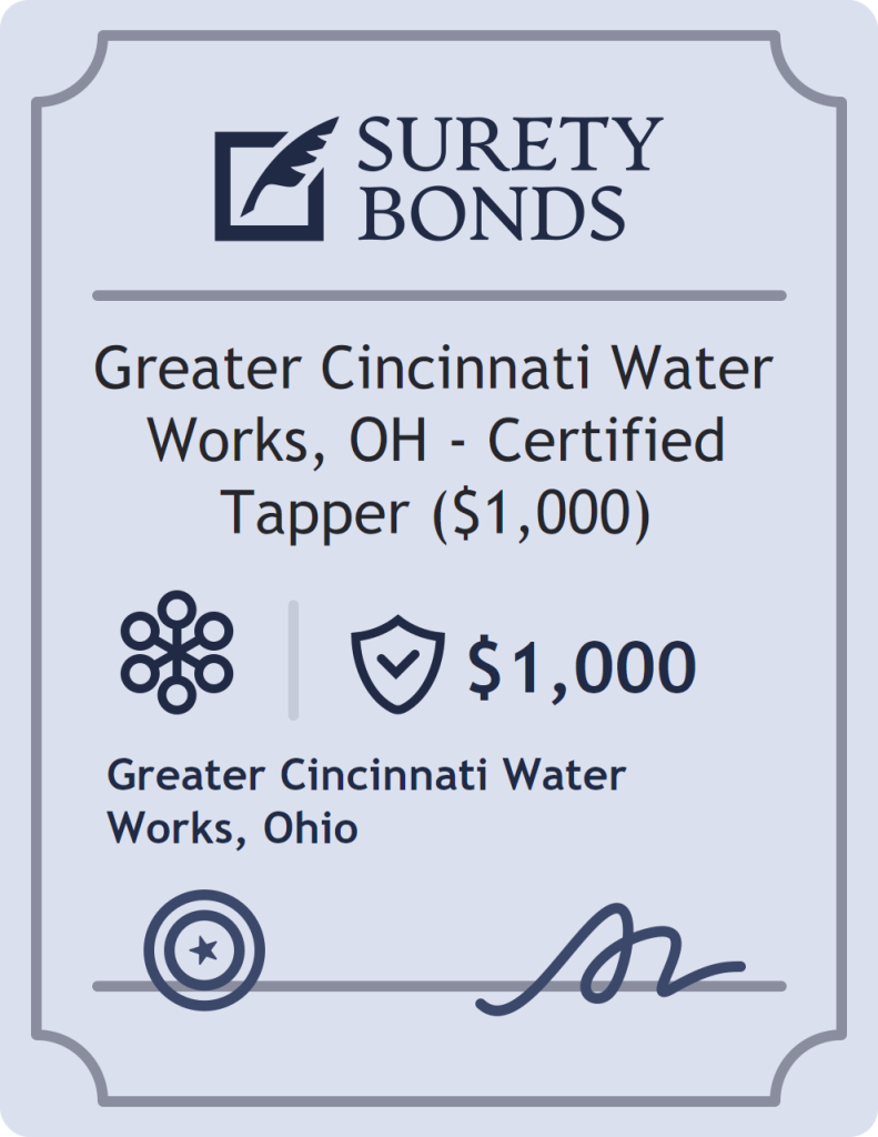 Surety bond badge for Greater Cincinnati Water Works, OH - Certified Tapper ($1,000)