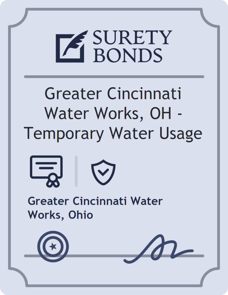 Surety bond badge for Greater Cincinnati Water Works, OH - Temporary Water Usage