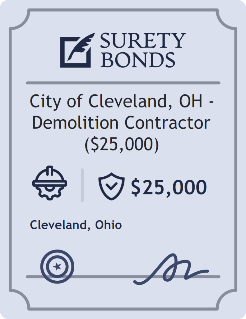 Surety bond badge for City of Cleveland, OH - Demolition Contractor ($25,000)