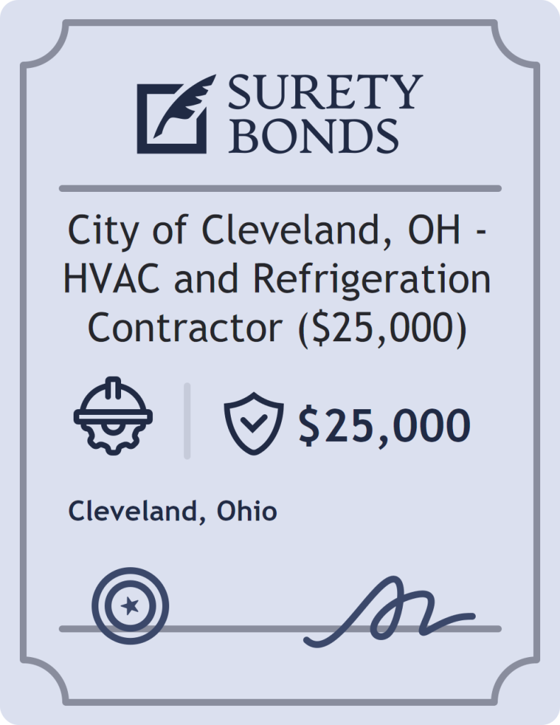 Surety bond badge for City of Cleveland, OH - HVAC and Refrigeration Contractor ($25,000)