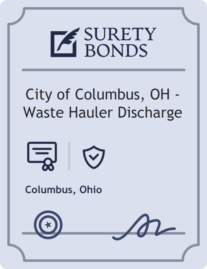 Surety bond badge for City of Columbus, OH - Waste Hauler Discharge