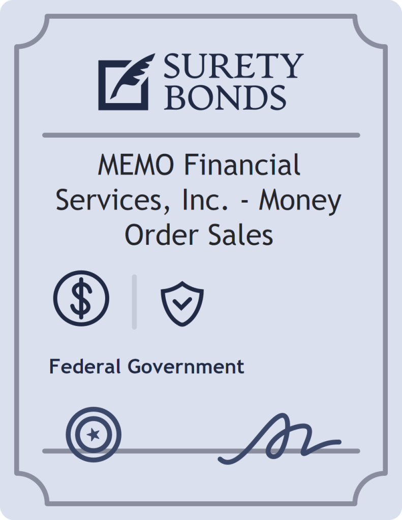 Surety bond badge for MEMO Financial Services, Inc. - Money Order Sales