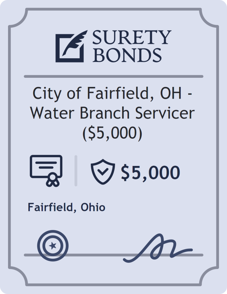 Surety bond badge for City of Fairfield, OH - Water Branch Servicer ($5,000)