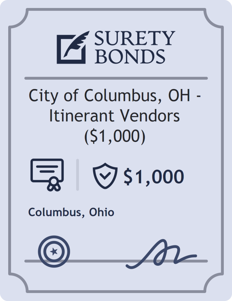 Surety bond badge for City of Columbus, OH - Itinerant Vendors ($1,000)