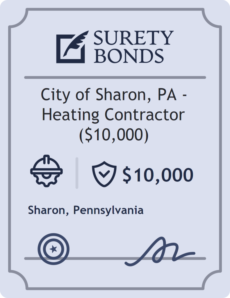 Surety bond badge for City of Sharon, PA - Heating Contractor ($10,000)