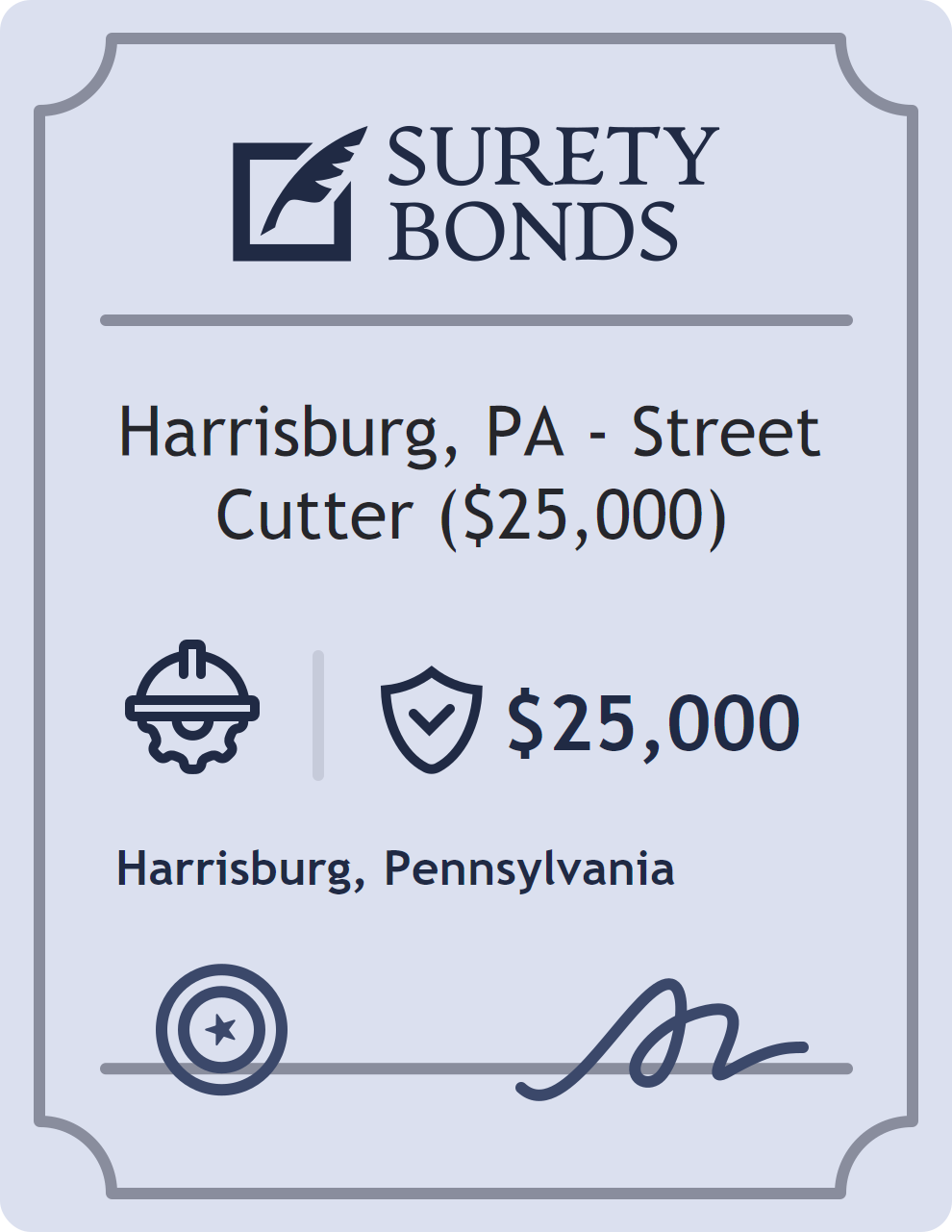 Surety bond badge for Harrisburg, PA - Street Cutter ($25,000)