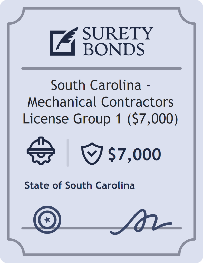 Surety bond badge for South Carolina - Mechanical Contractors License Group 1 ($7,000)