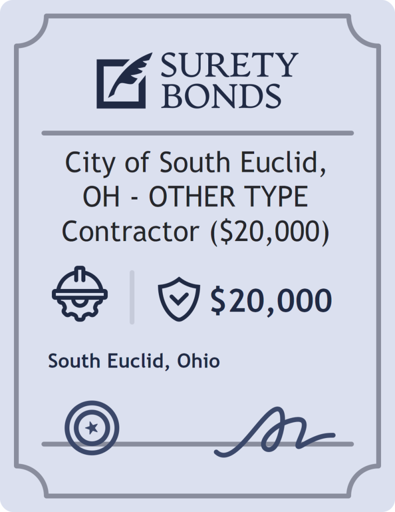 Surety bond badge for City of South Euclid, OH - OTHER TYPE Contractor ($20,000)