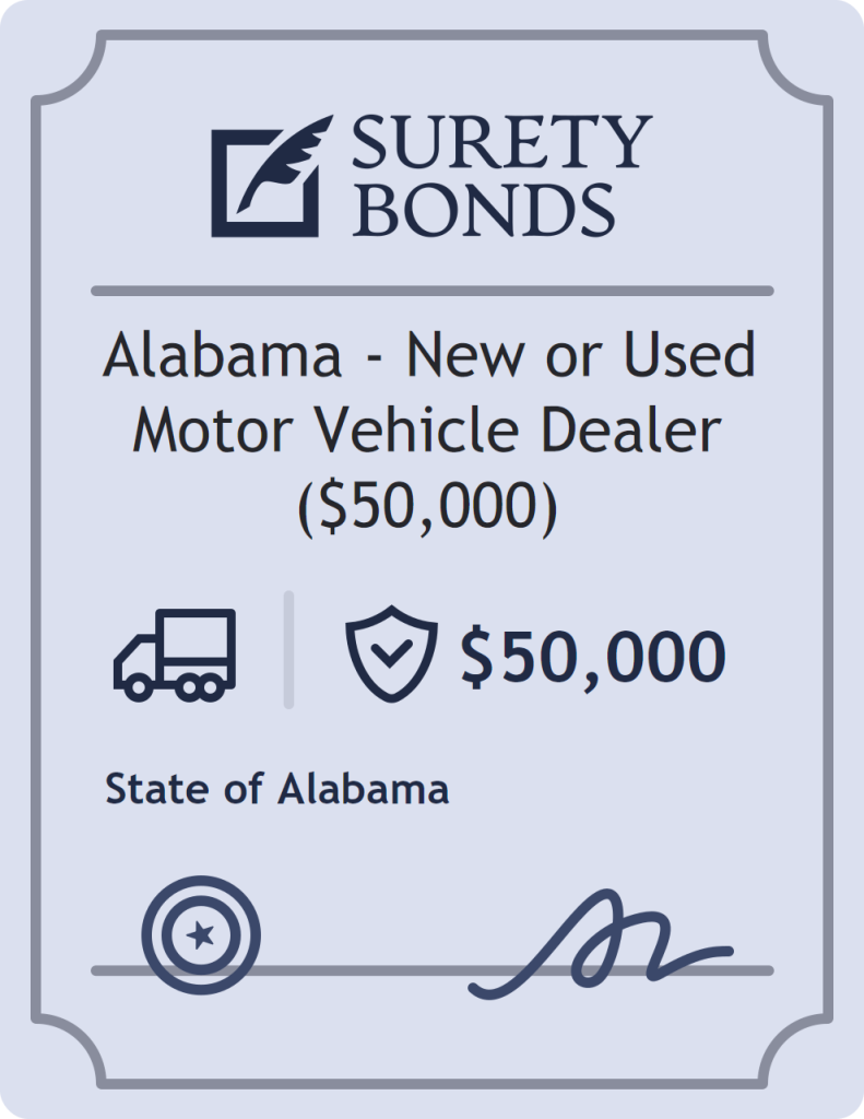 Surety bond badge for Alabama - New or Used Motor Vehicle Dealer ($50,000)