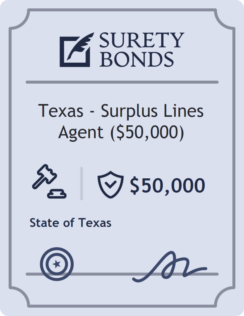 Surety bond badge for Texas - Surplus Lines Agent ($50,000)