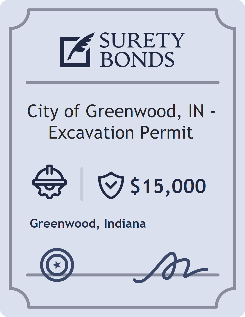 Surety bond badge for City of Greenwood, IN - Excavation Permit