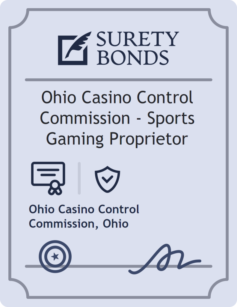 Surety bond badge for Ohio Casino Control Commission - Sports Gaming Proprietor