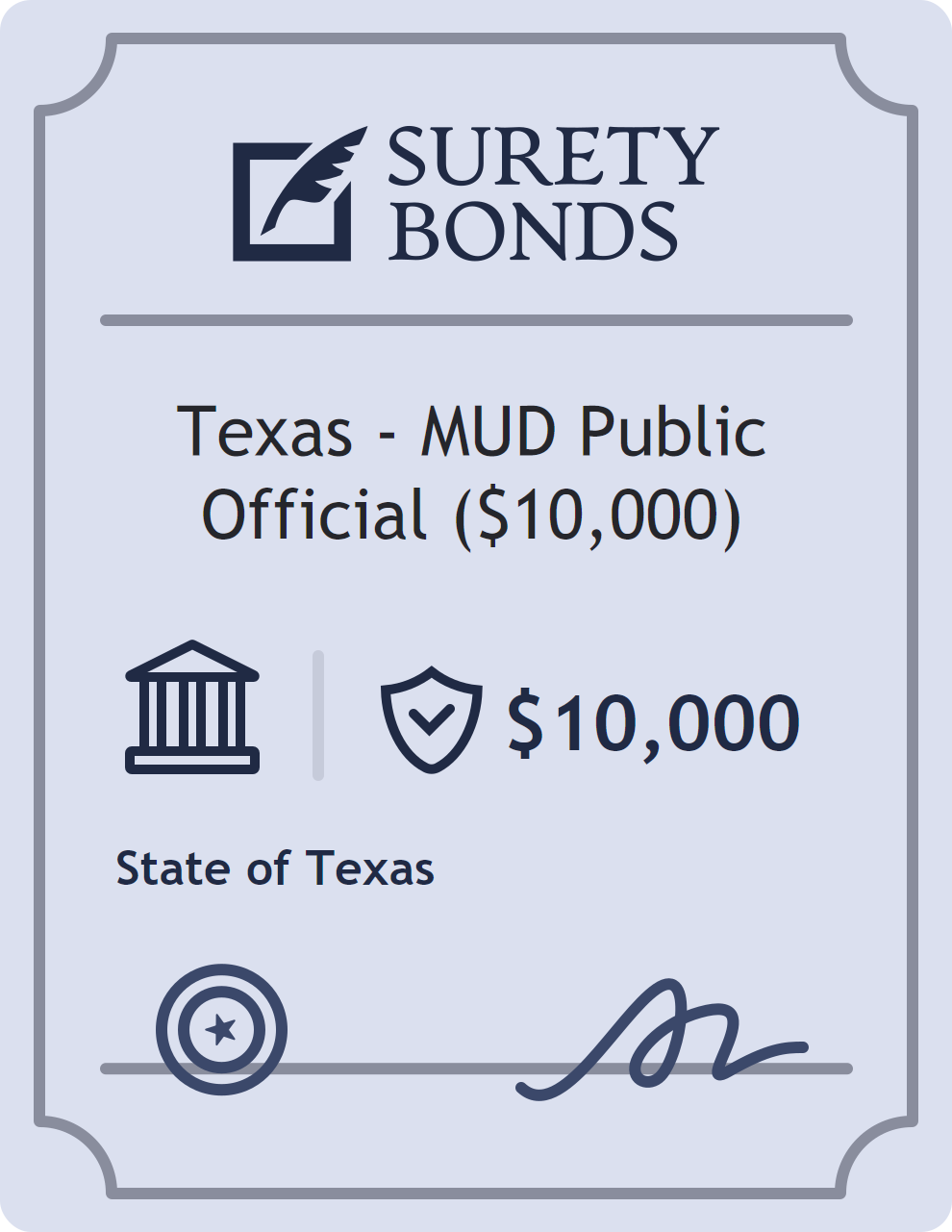 Surety bond badge for Texas - MUD Public Official ($10,000)
