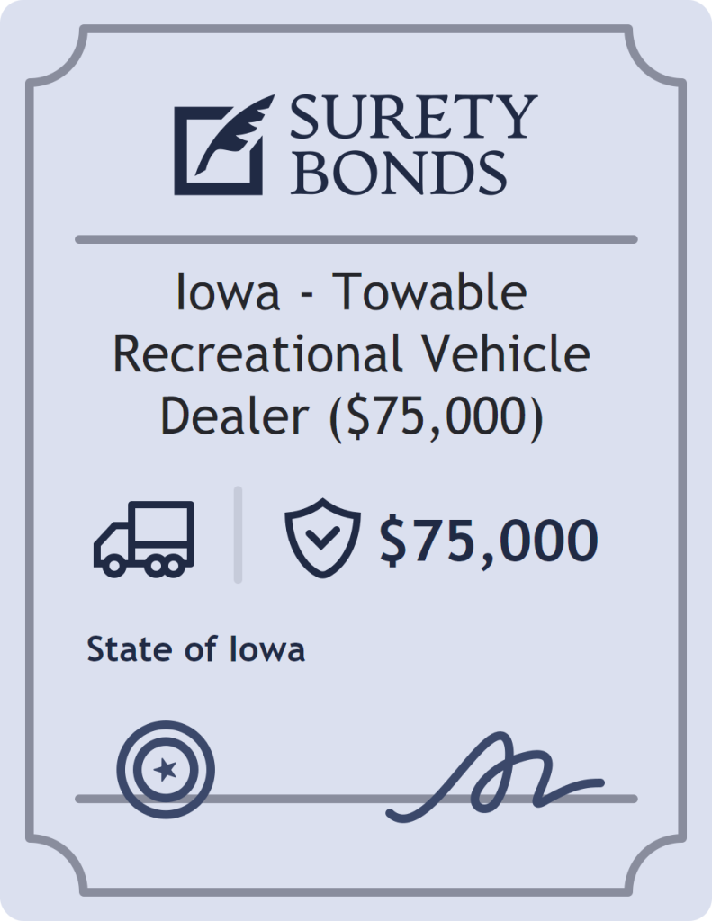 Surety bond badge for Iowa - Towable Recreational Vehicle Dealer ($75,000)