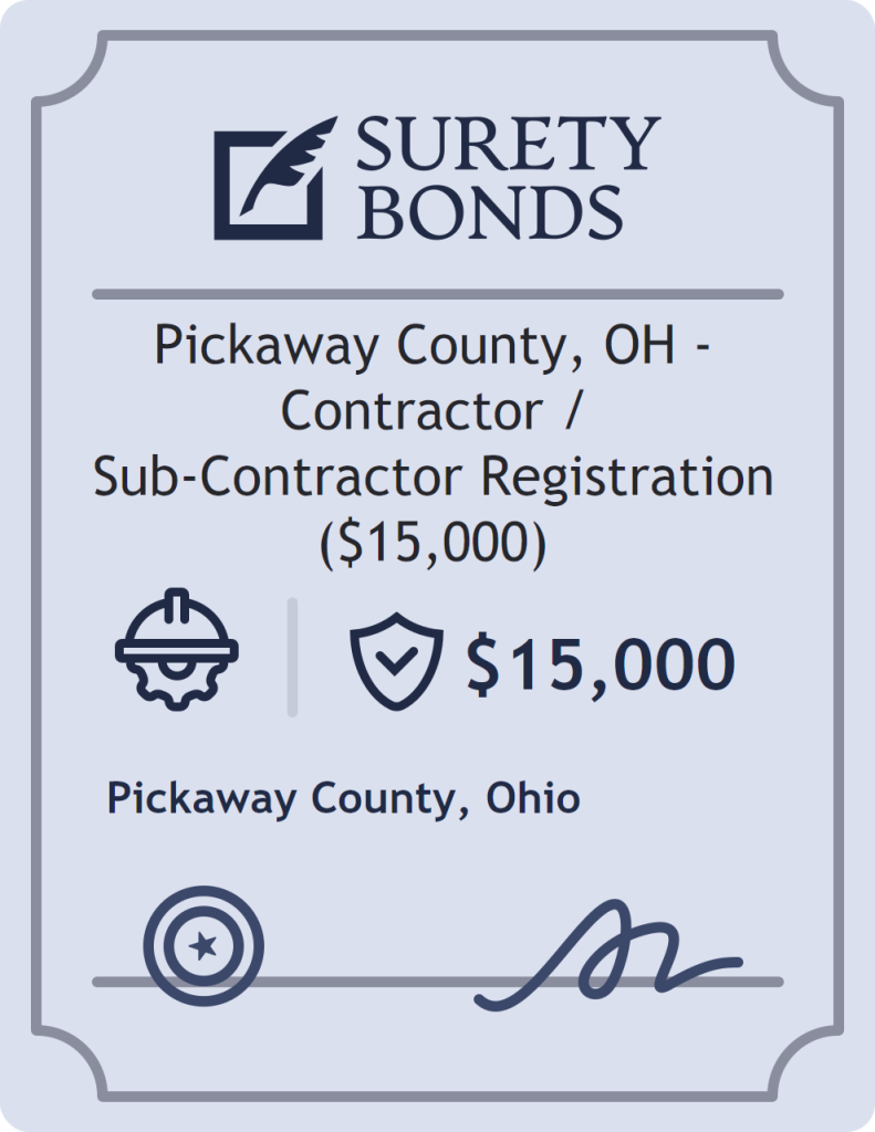 Surety bond badge for Pickaway County, OH - Contractor / Sub-Contractor Registration ($15,000)