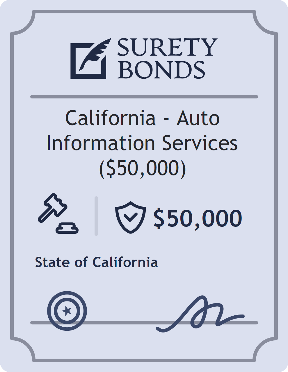Surety bond badge for California - Auto Information Services ($50,000)
