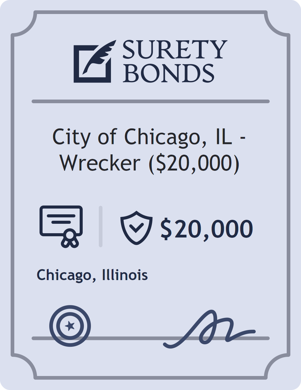 Surety bond badge for City of Chicago, IL - Wrecker ($20,000)