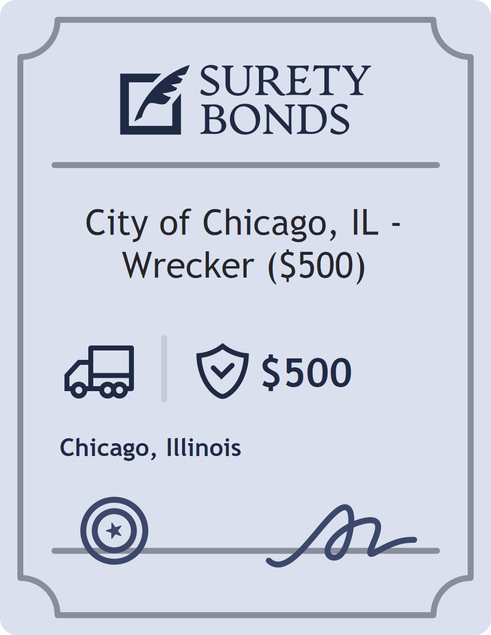 Surety bond badge for City of Chicago, IL - Wrecker ($500)