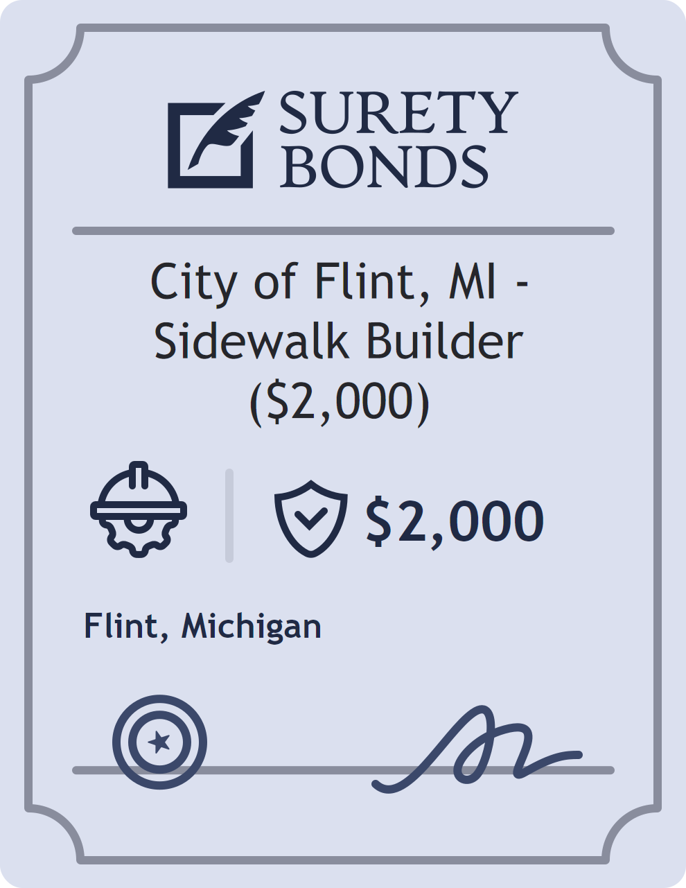Surety bond badge for City of Flint, MI - Sidewalk Builder ($2,000)