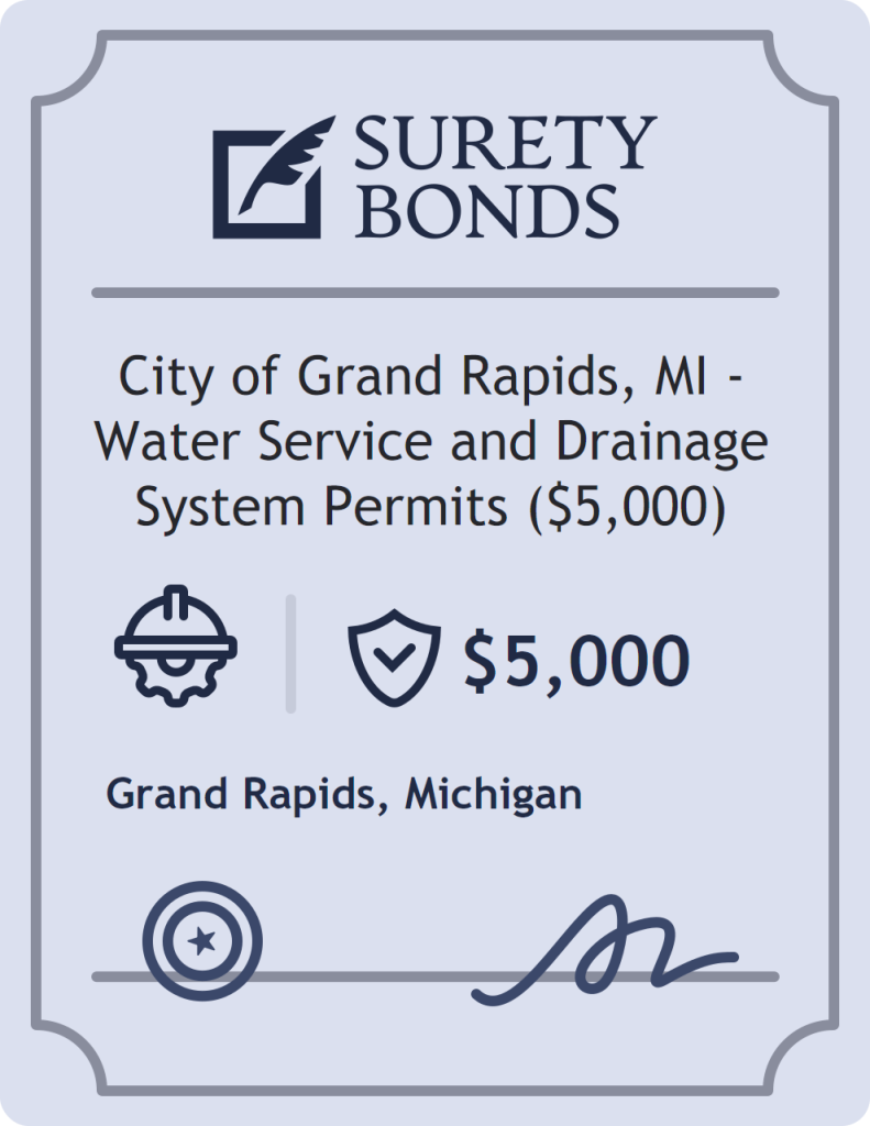 Surety bond badge for City of Grand Rapids, MI - Water Service and Drainage System Permits ($5,000)