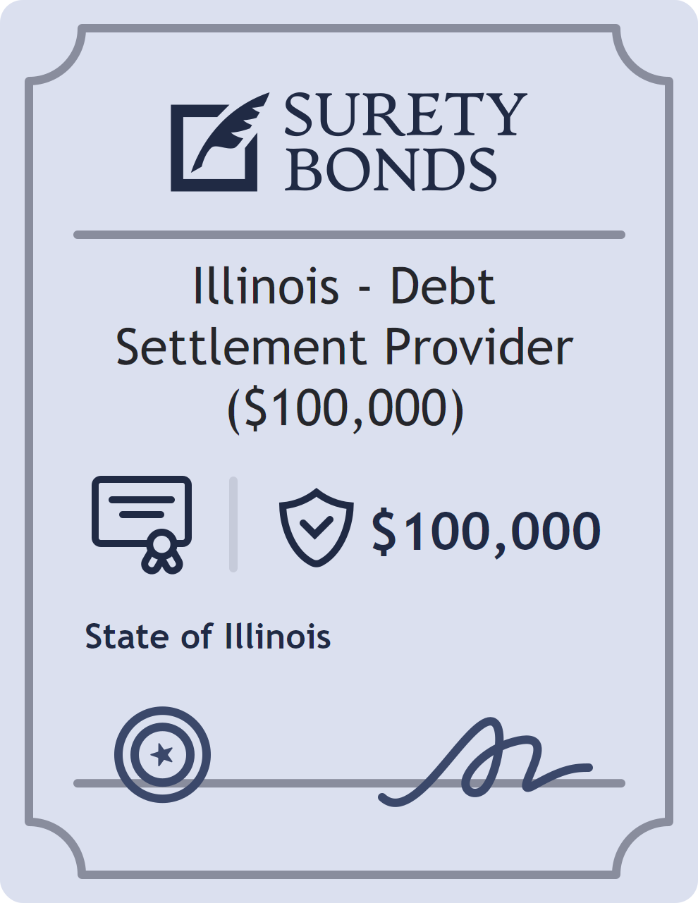 Surety bond badge for Illinois - Debt Settlement Provider ($100,000)