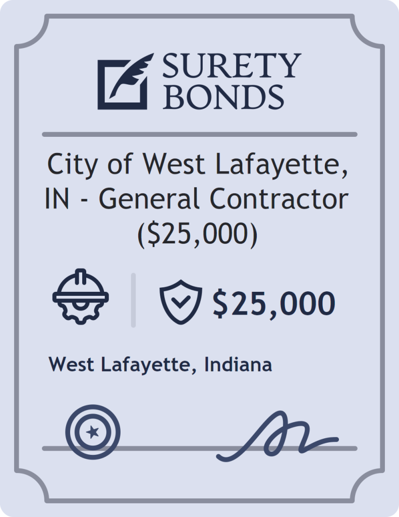 Surety bond badge for City of West Lafayette, IN - General Contractor ($25,000)