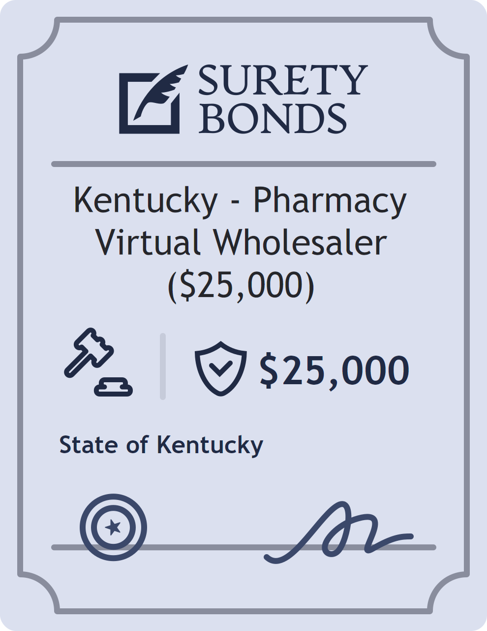 Surety bond badge for Kentucky - Pharmacy Virtual Wholesaler ($25,000)