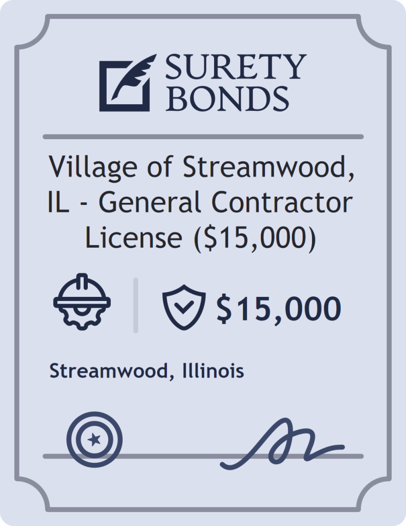 Surety bond badge for Village of Streamwood, IL - General Contractor License ($15,000)