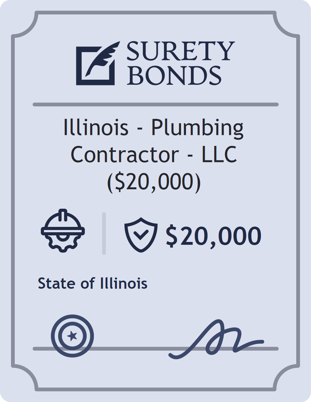 Surety bond badge for Illinois - Plumbing Contractor - LLC ($20,000)