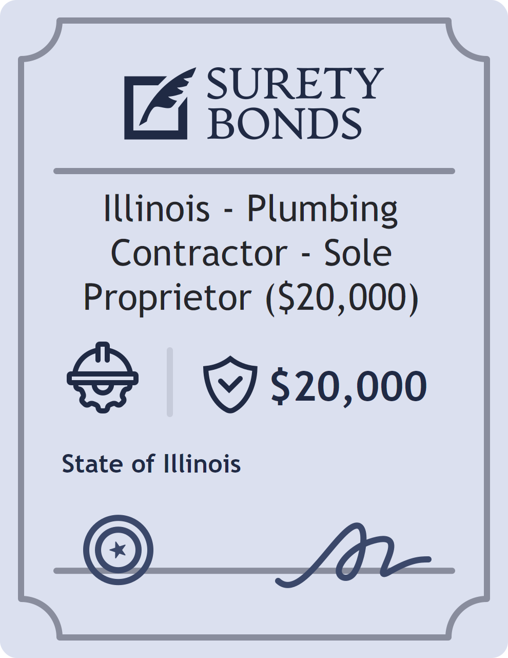 Surety bond badge for Illinois - Plumbing Contractor - Sole Proprietor ($20,000)