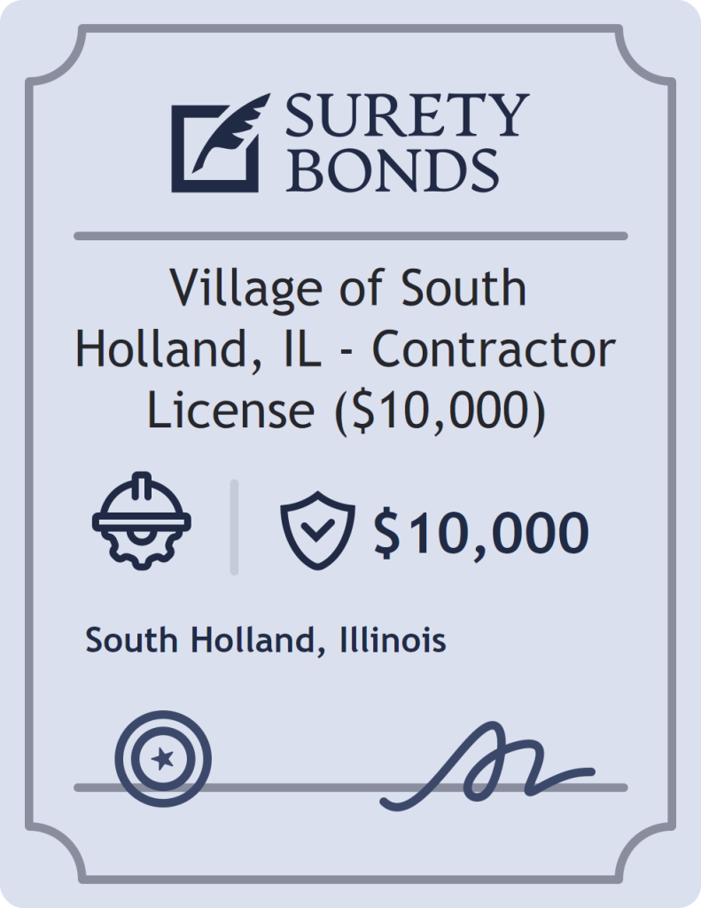 Surety bond badge for Village of South Holland, IL - Contractor License ($10,000)