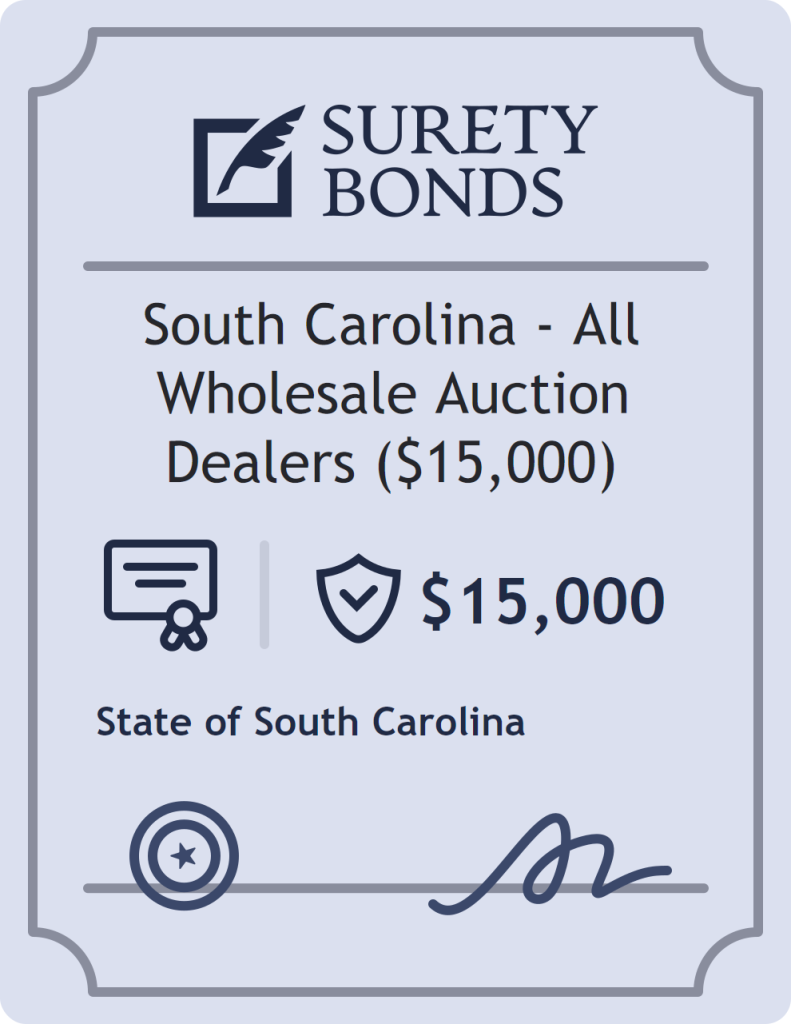 Surety bond badge for South Carolina - All Wholesale Auction Dealers ($15,000)