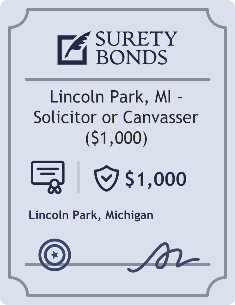 Surety bond badge for Lincoln Park, MI - Solicitor or Canvasser ($1,000)