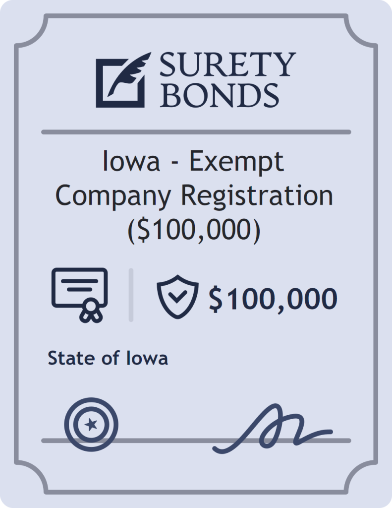 Surety bond badge for Iowa - Exempt Company Registration ($100,000)