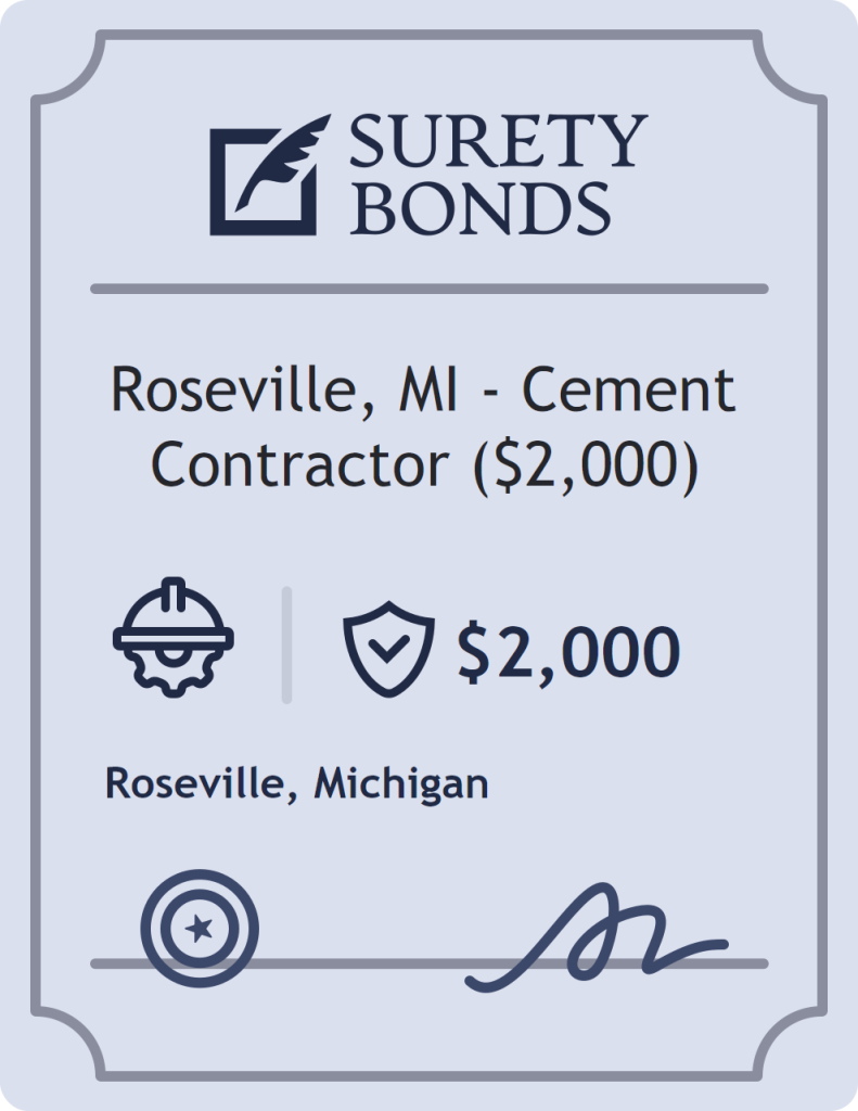 Surety bond badge for Roseville, MI - Cement Contractor ($2,000)